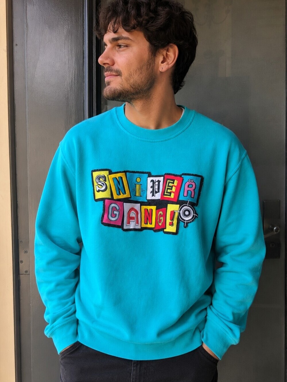 Sniper Gang Apparel Men's Sweatshirt Size 3XL Turquoise Graphic Long Sleeve